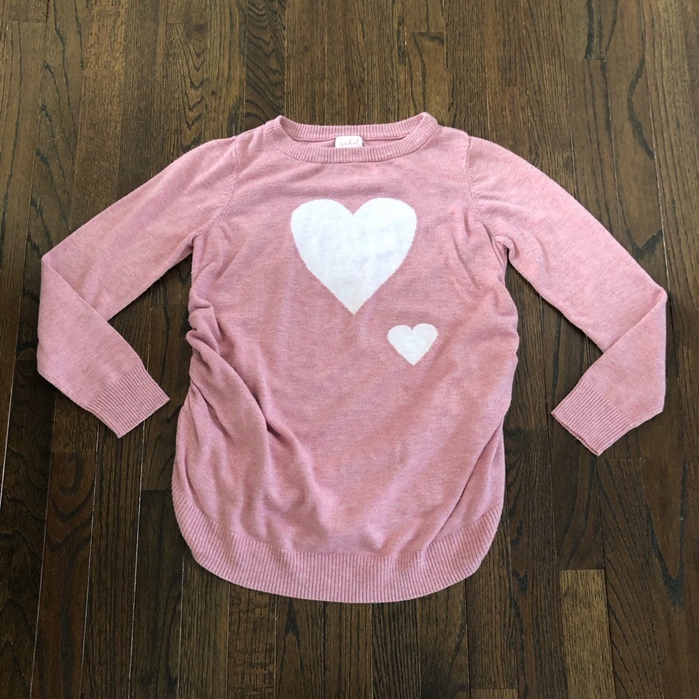 Isabel Maternity Women’s M Rosy Pink w/Two Hearts Long-Sleeved Sweater w/Ruching